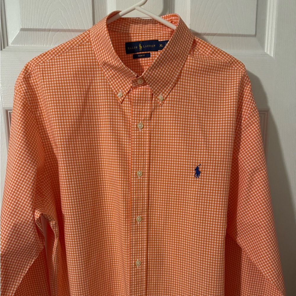 (SOLD)Polo by Ralph Lauren Men's Orange Checkered Shirt